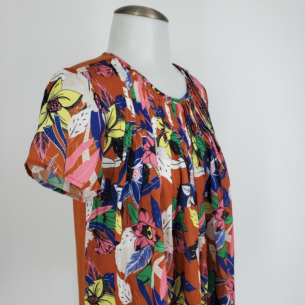 New Anthropologie Dolan Left Coast Pleated Top Floral Print Terra Cotta Size XS - Picture 2 of 5